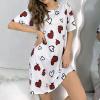Women's Short-Sleeve Nightshirt with Round Neck and Heart Pattern view 2