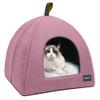 Voarge Cat Cave Bed, Soft Warm Plush Cat Nest with Removable Inner Cushion, Pink L view 1