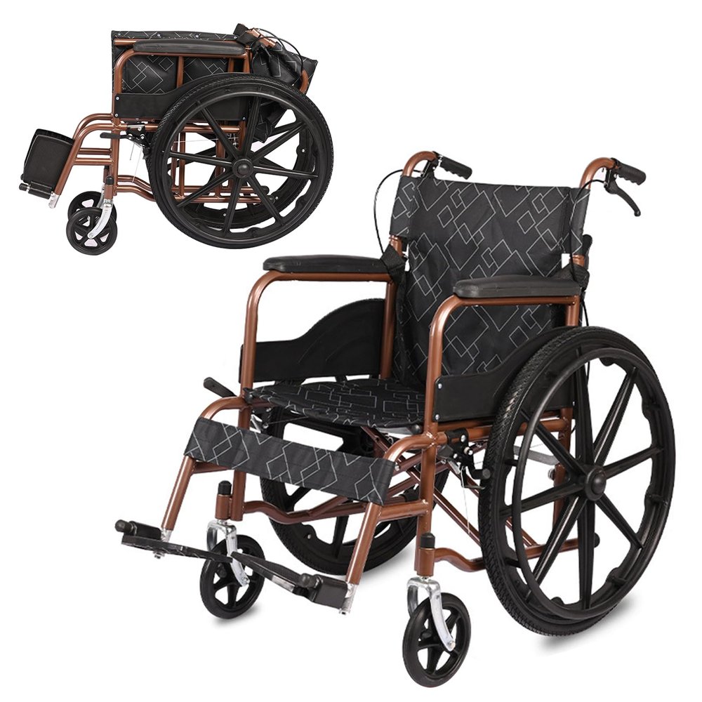 NRNQMTFZ Self-Propelled Portable Travel Wheelchair, Aluminum, 47 cm Seat