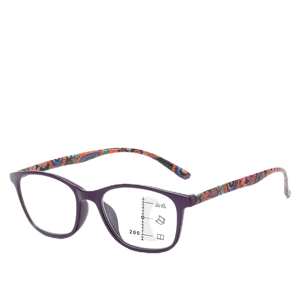 KGAILL Women's Retro Progressive Multifocal Reading Glasses, Blue-Light Filter, Spring Hinges, +1.50, Purple