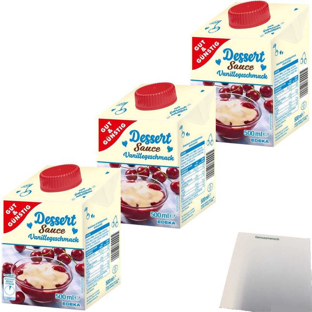 Gut & Günstig Creamy Vanilla-Flavored Dessert Sauce, 3-Pack (3 x 500 ml) + usy Block