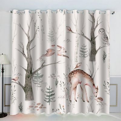 MEVASA 3D Fox & Rabbit Blackout Curtains, 2-Piece Set, Cartoon Forest, 183 x 214 cm