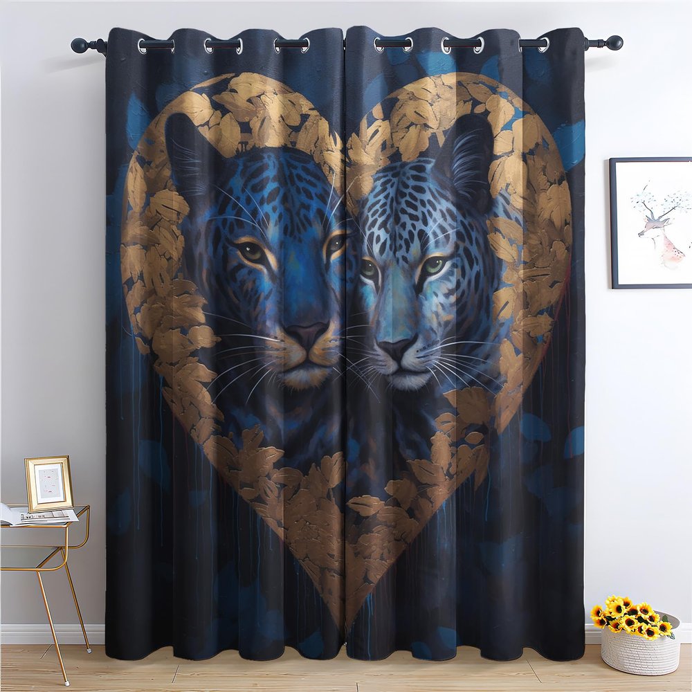 zcwl Leopard Blackout Curtains with Grommets, 2-Pack, 137 x 117 cm