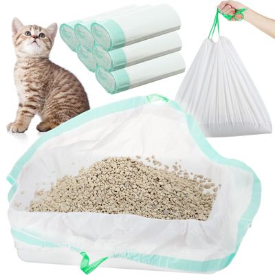 Thenshop Jumbo Cat Litter Box Liners, 91.4 x 45.7 cm, Extra-Large Disposable Drawstring Bags, Green, 60 Count