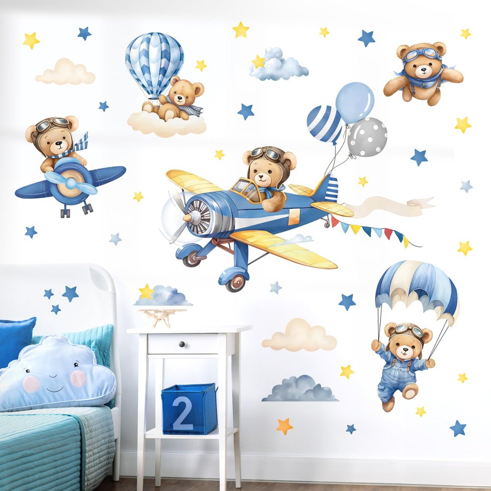 decalmile Animal, Airplane & Hot Air Balloon Wall Stickers