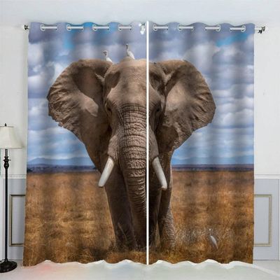 MEVASA Elephant 3D Blackout Curtains, 2-Piece Set, 140 x 160 cm