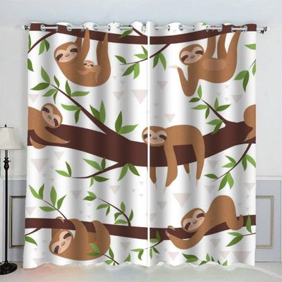 MEVASA 3D Blackout Curtains, 2-Piece Set, Sloth Cartoon Animal Design, 183 x 214 in W x H