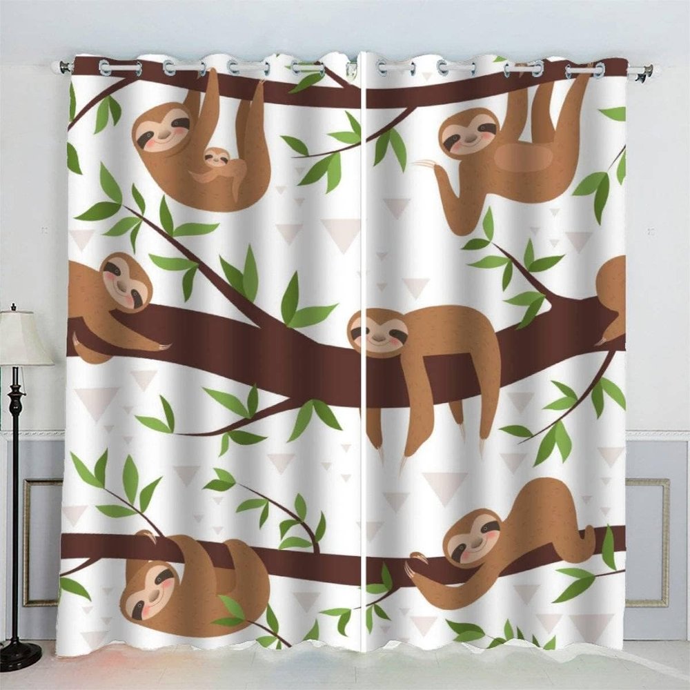 MEVASA 3D Blackout Curtains, 2-Piece Set, Sloth Cartoon Animal Design, 183 x 214 in W x H