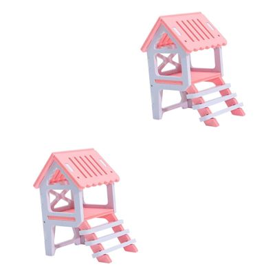 Beaupretty 2-Piece Wooden Hamster House, Play and Sleeping Place for Small Animals, Hideout for Hamsters, Mice, and Dwarf Hamsters, Random Color