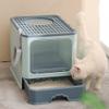 OHMG Cat Litter Box with Lid, Scoop, Pull-Out Tray, 2 Openings, Leak-Resistant Base view 1