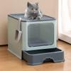 OHMG Cat Litter Box with Lid, Scoop, Pull-Out Tray, 2 Openings, Leak-Resistant Base view 3
