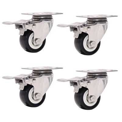 Furniture Swivel Casters with Brakes, PU Wheels, 50 mm, Black, 4-Pack