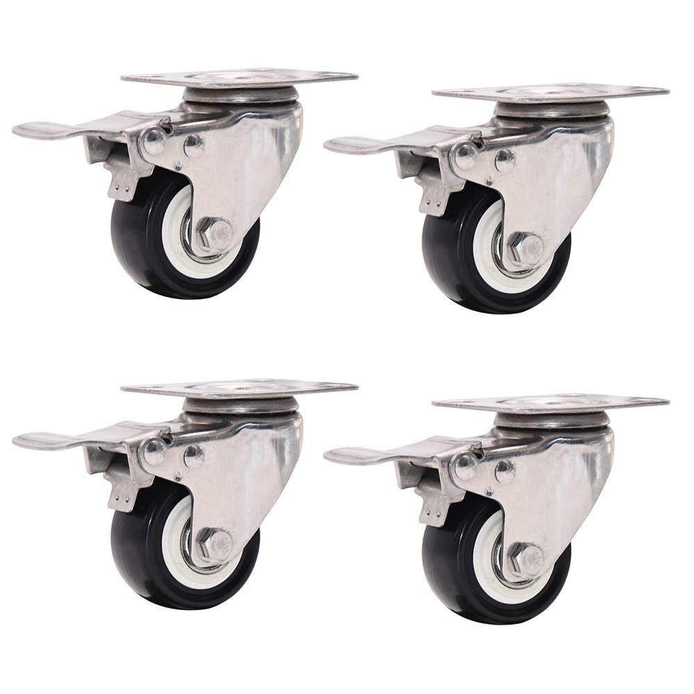 Furniture Swivel Casters with Brakes, PU Wheels, 50 mm, Black, 4-Pack