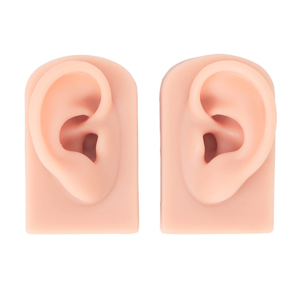 Ghzste 1 Pair Silicone Ear Models, Flexible, Soft, Reusable, Artificial Human Skin, Silicone Piercing Models (Light Beige)