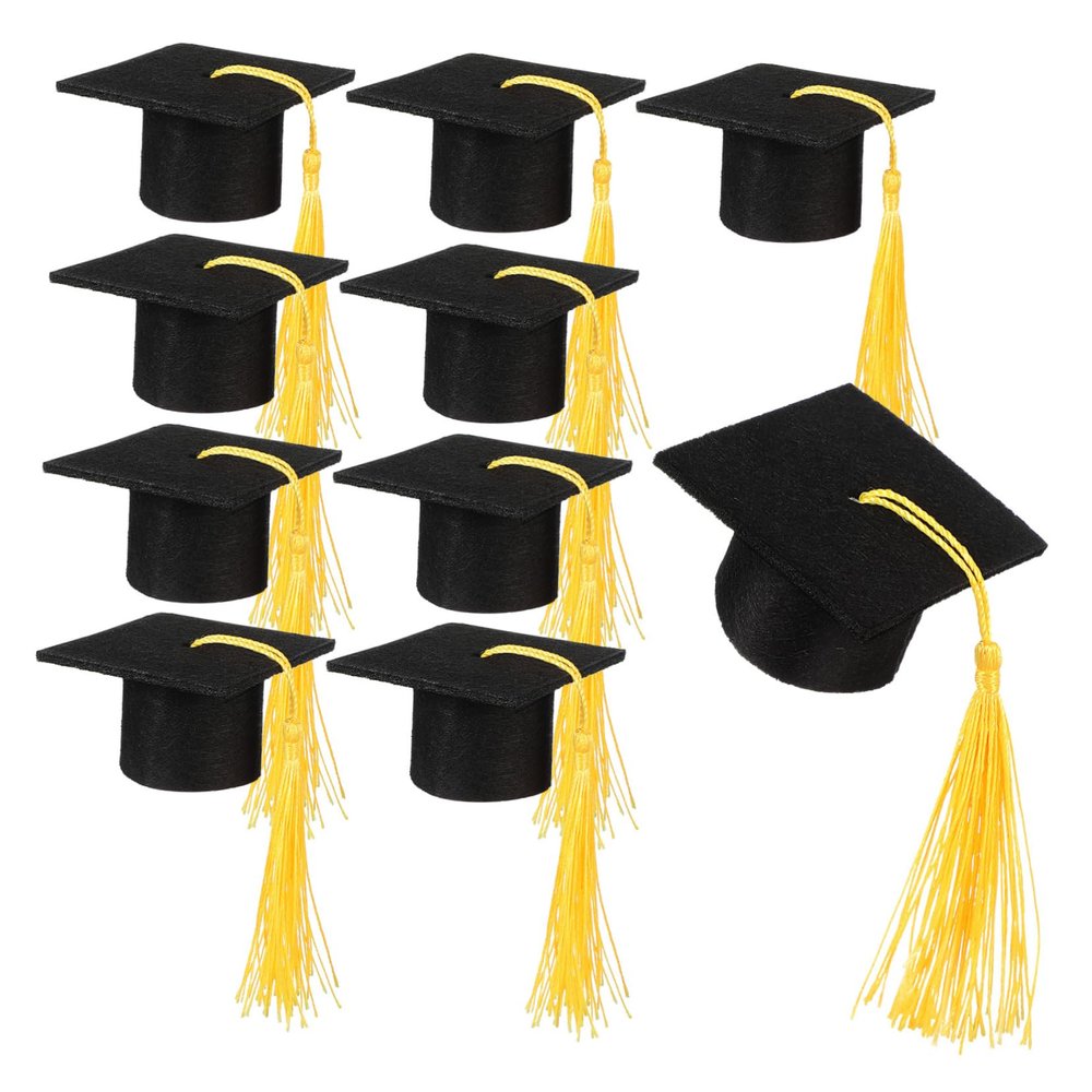 HEMOTON 10-Piece Mini Graduation Cap Cake Decorations with Yellow Tassels