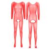 GRRKDFQ Women's Sexy Long-Sleeve Sheer Mesh Lingerie, Red, Open-Crotch, One Size view 2