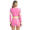 GRRKDFQ Sexy Lingerie Cosplay Costume, Long-Sleeve Bodysuit with Front Zipper, Pink, L view 2