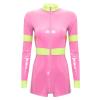 GRRKDFQ Sexy Lingerie Cosplay Costume, Long-Sleeve Bodysuit with Front Zipper, Pink, L view 3