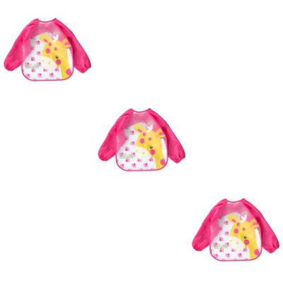 SAFIGLE 3-Pack Waterproof Long-Sleeve Smock Bibs with Giraffe Pattern