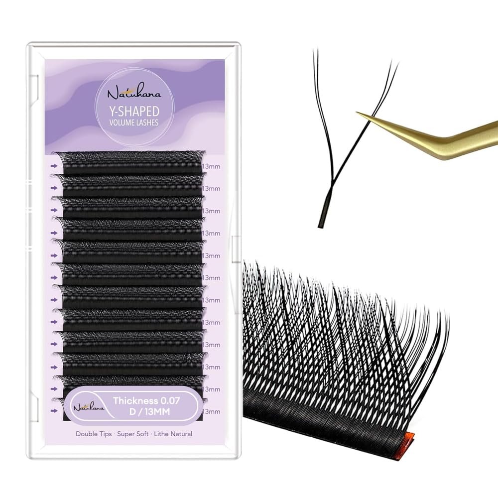 Natuhana YY-Shape Lash Extensions, 0.07 D Curl, 13 mm, 4D Volume, Black