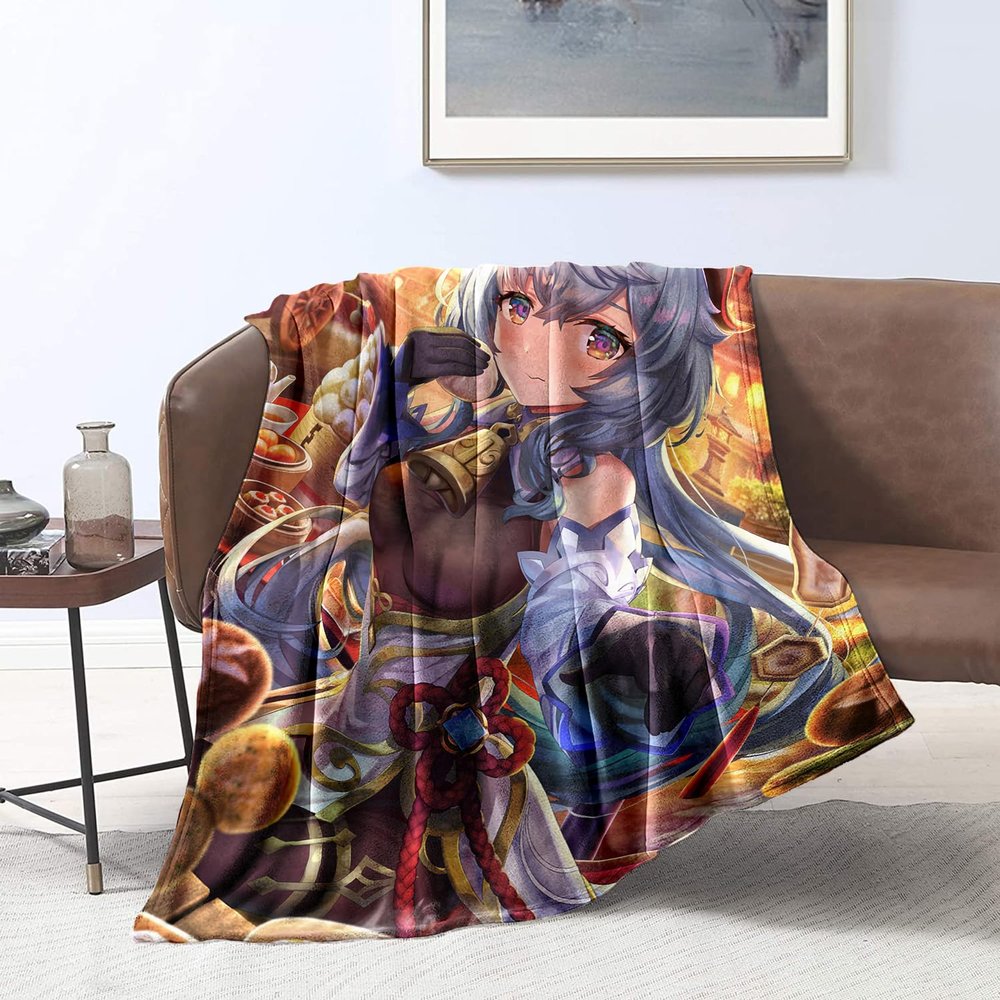 CHTLIFQ Genshin Impact 3D Pattern Fleece Blanket, Soft Plush Throw for Bed or Sofa