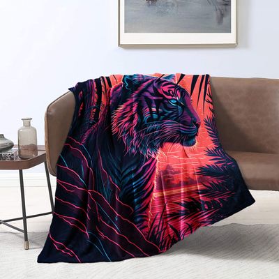 Tiger and Nature Retrowave 3D Thick Warm Flannel Fleece Blanket, 59 x 78.7 in (150 x 200 cm)