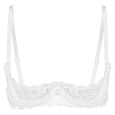 GRRKDFQ Women's See-Through Cutout Lingerie Bra with Open Cups, White, XXL