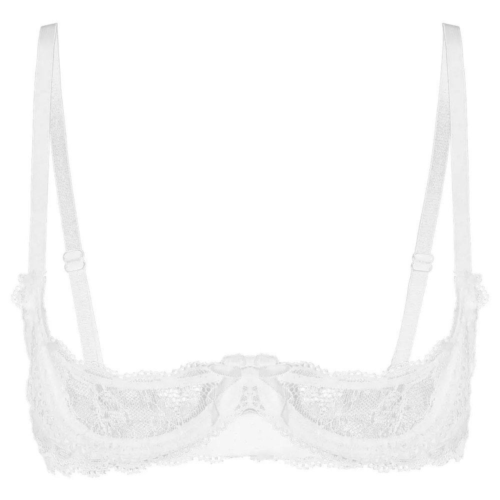 GRRKDFQ Women's See-Through Cutout Lingerie Bra with Open Cups, White, XXL