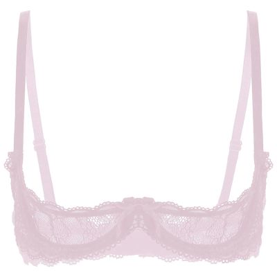 GRRKDFQ Women's Sheer Lace Open-Cup Bra, Pink, L