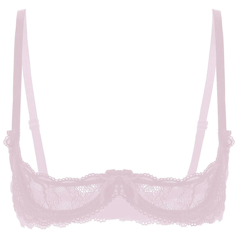 GRRKDFQ Women's Sheer Lace Open-Cup Bra, Pink, L
