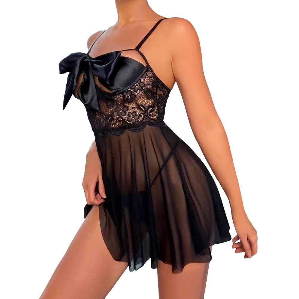 WILLBEST Women's Sexy Lingerie Set with Garter Straps, White Babydoll Bustier and Fishnet Stockings