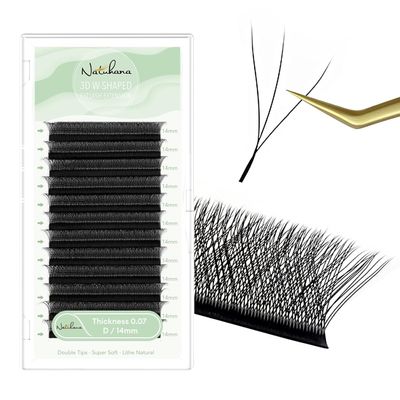 Natuhana W Premade Fan Lashes, 0.07 D Curl, 14 mm, 3D