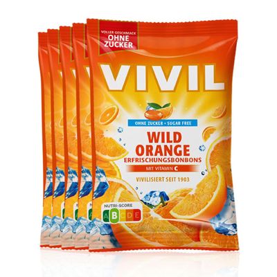 VIVIL Wild Orange Vitamin C Sugar-Free Refreshing Candies, 5 x 120 g