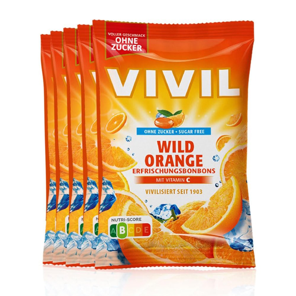 VIVIL Wild Orange Vitamin C Sugar-Free Refreshing Candies, 5 x 120 g