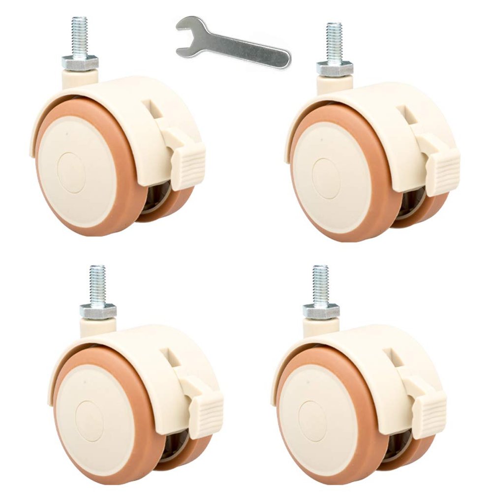 2-Inch Furniture Caster for Office Chairs and Baby Cribs, 120 kg Capacity, Double Wheel, Quiet, Threaded Stem (M8), Size M6