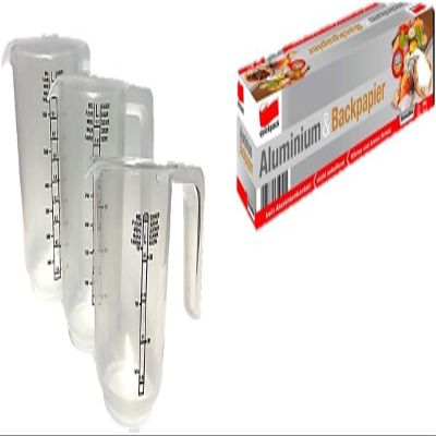 5 m Aluminum Foil, Heat-Resistant up to 220°C, for Roasting, Steaming and Freezing, Premiumline, 3-Piece Measuring Cup Set