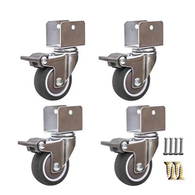 Quiet Casters with U-Shaped Brackets, 2-Inch Swivel Rubber Casters with Brakes, 75 kg Capacity, 4-Pack
