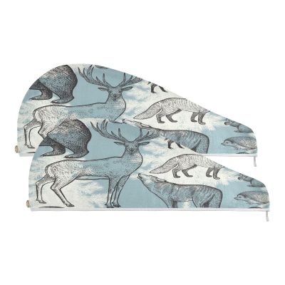 YOUJUNER 2-Pack Deer, Wolf, Fox & Bear Hair Turbans