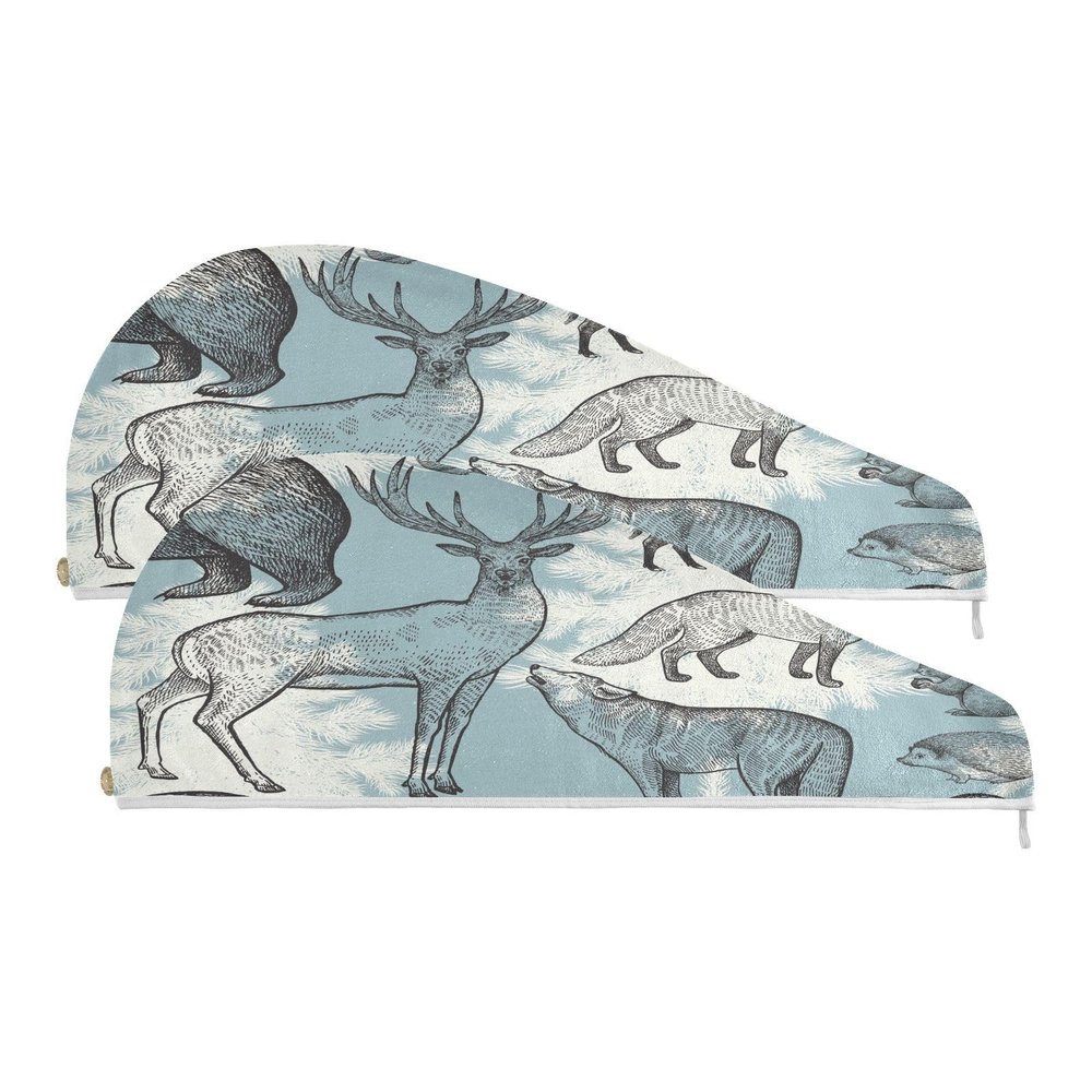YOUJUNER 2-Pack Deer, Wolf, Fox & Bear Hair Turbans