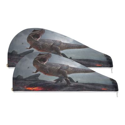 YOUJUNER 2-Pack Dinosaur Hair Turban Towels