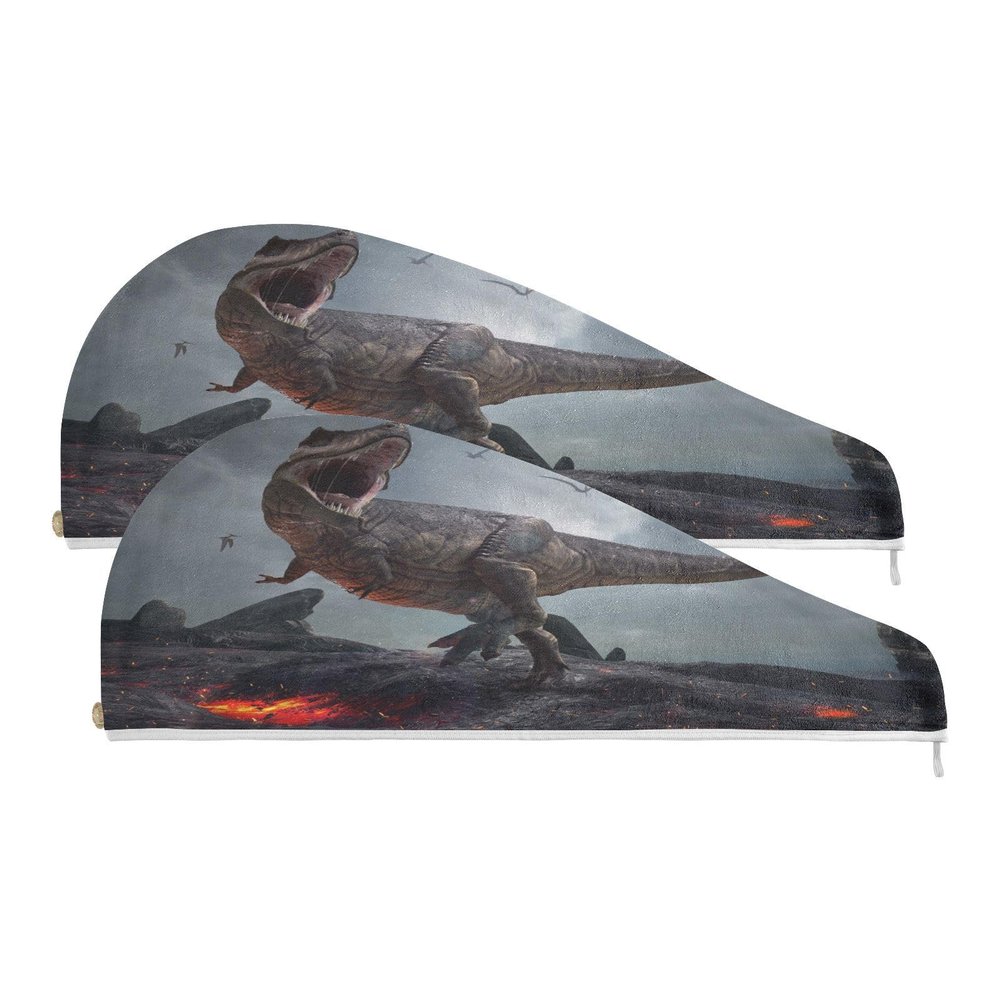 YOUJUNER 2-Pack Dinosaur Hair Turban Towels