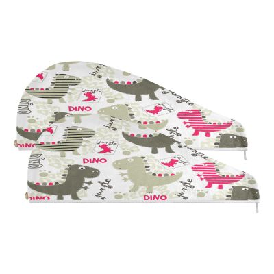 YOUJUNER 2-Pack Dinosaur Hair Turban Towels, Absorbent Quick-Drying Hair Wraps for Women, Girls & Children