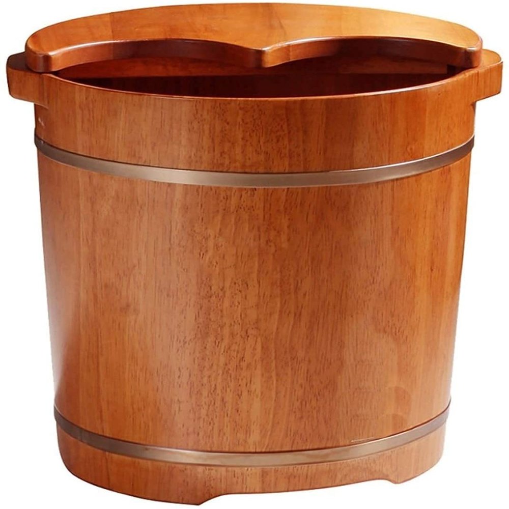 ZXNANA Wooden Cedar Foot Bath Tub with Lid and Massage Device