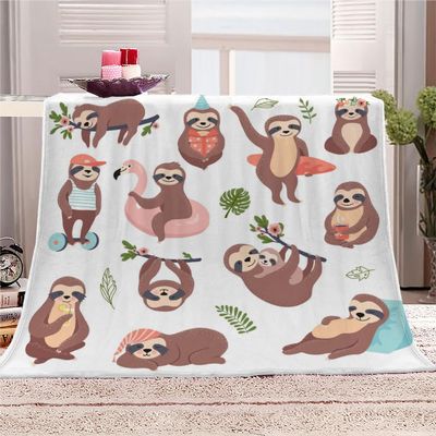 AKATIE Cartoon Sloth 3D-Printed Flannel Throw Blanket, Jungle Animals, 130 x 150 cm