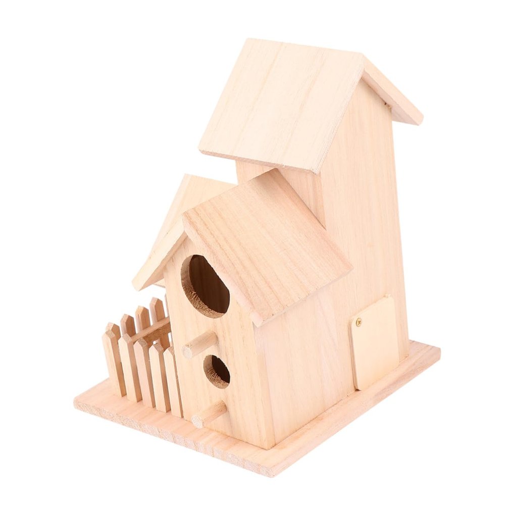 HAPINARY Wooden Hanging Bird Nest with Three Rooms for Garden Birds, Classic Design with Wide Entrance, Birdhouse and Bed for Small Birds
