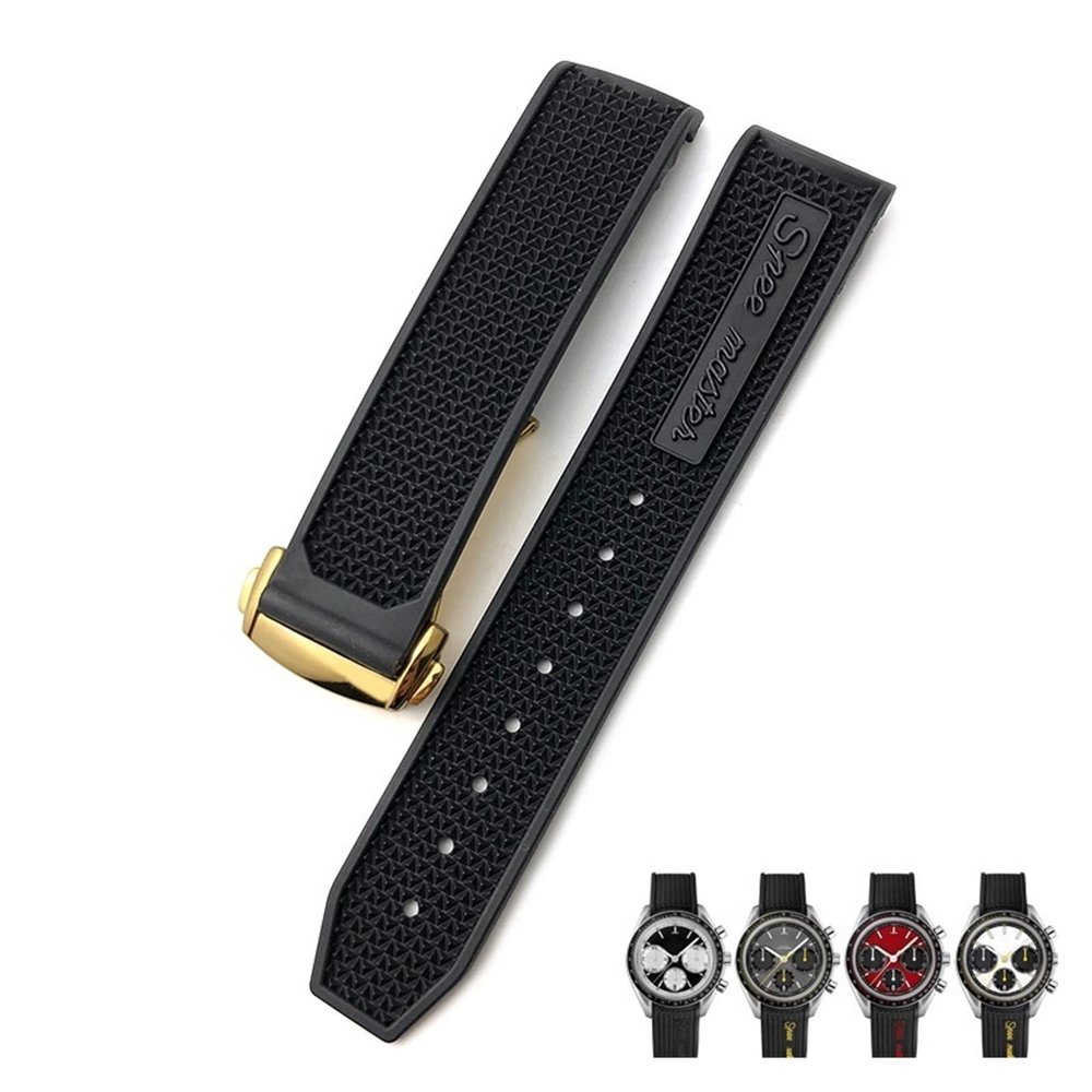 AMSOH Soft Rubber Watch Strap for Omega Speedmaster AT150, Seamaster 300 and Seamaster 007 James Bond, 19 mm, 20 mm, 21 mm, 22 mm, Agate