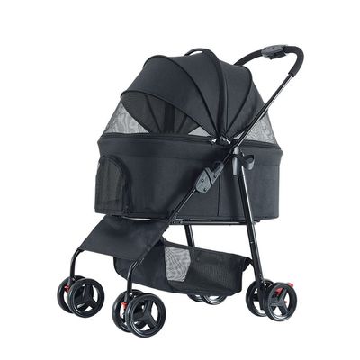hxoity 4-Wheel Folding Pet Stroller with Storage Basket, Removable Carrier, Black, 10 kg Capacity