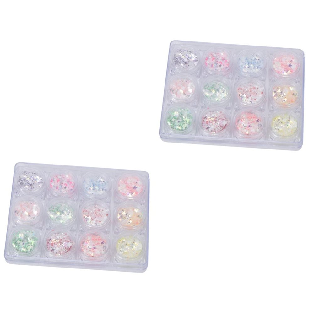 FRCOLOR 2-Piece Bottle Nail Stickers with Stars and Moons, Glitter Sequin Stickers for Creative Nail Art