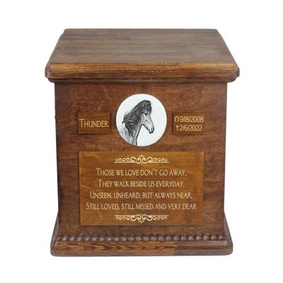 Art-Dog Big Horse Ash Urn with Photo, Brass Handles & Ceramic Plaque – 15.7 x 11.8 x 11 in – Icelandic Horse