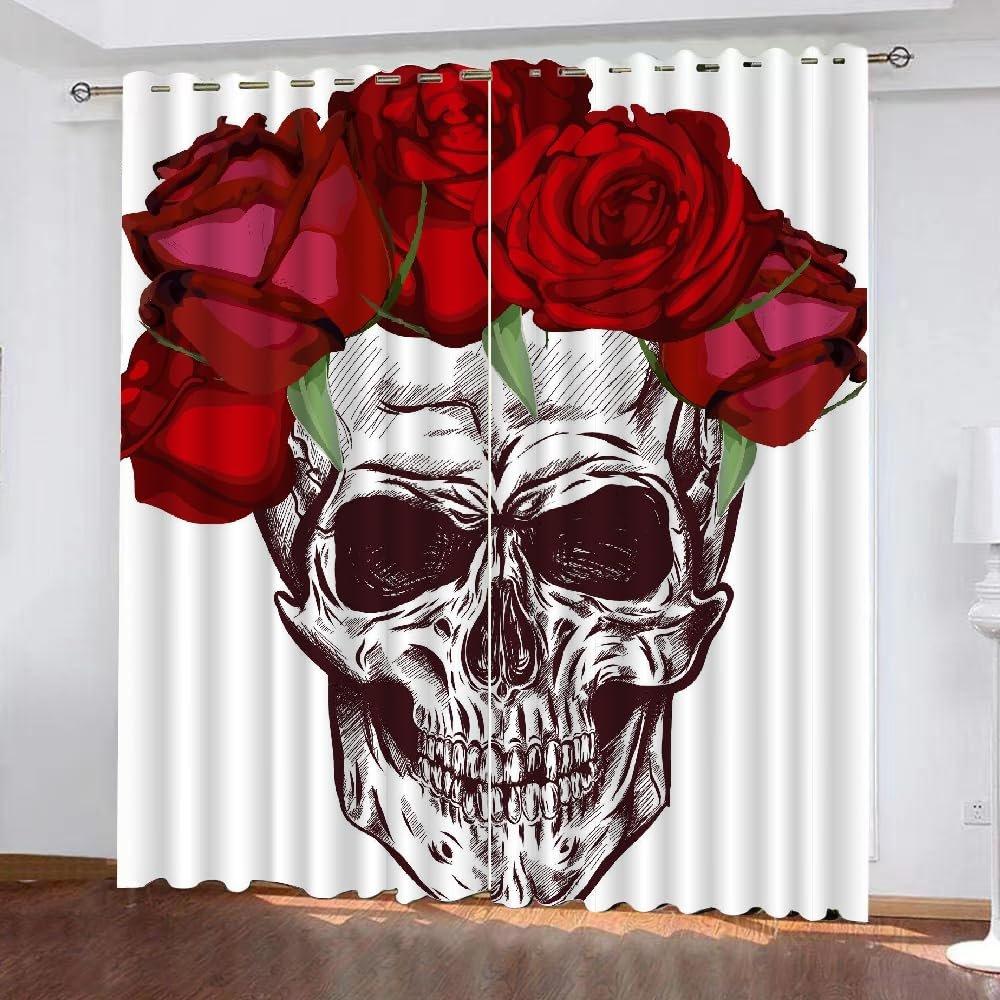 MEVASA Skull Rose Blackout Curtains, 150 x 166 cm